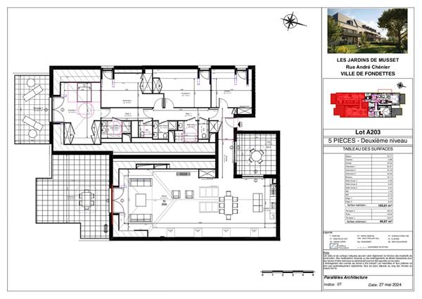 Appartement 5 pièces avec très Grande Terrasse et 4 parkings