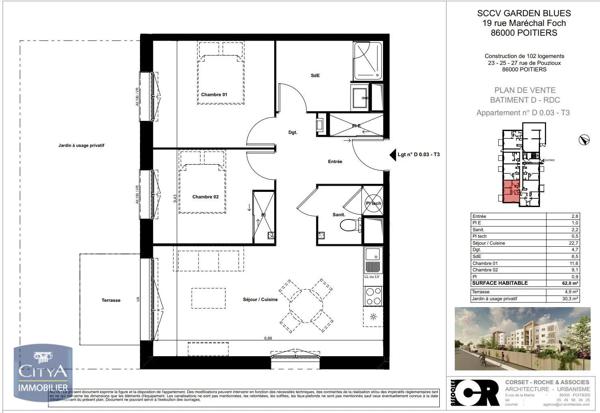 Appartement à louer 3 pièces 62m² Poitiers (86000)