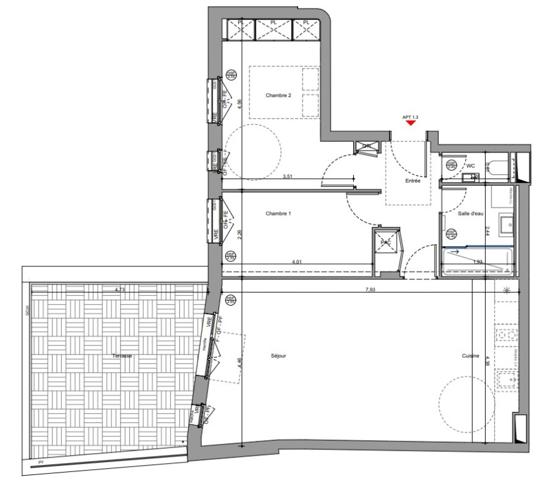 PROGRAMME NEUF - Livraison 2ème T 2027 - 3 P au 1er  70,53 m² + terrasse de 19,63 m² - 875.000 € TTC
