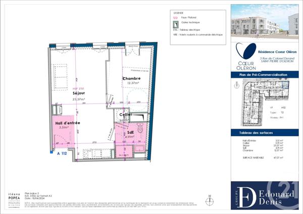 Appartement F2 à vendre  2 pièces - 47,07 m2 ST PIERRE D OLERON - 17
