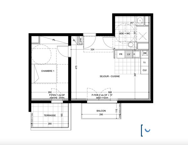 Lumineux T2 de 43m2 avec balcons et parking