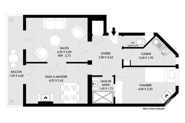 Appartement F3 à vendre  3 pièces - 46 m 2   PARIS  - 75020