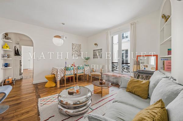 Paris 18ème — Custine / bas Montmartre, T3 lumineux et rénové de 62,40 m² Carrez, ascenseur, calme sur cour