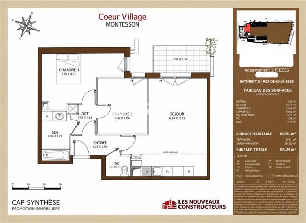 MONTESSON – CŒUR DE VILLE – 3 PIÈCES AVEC JARDIN ET PARKING