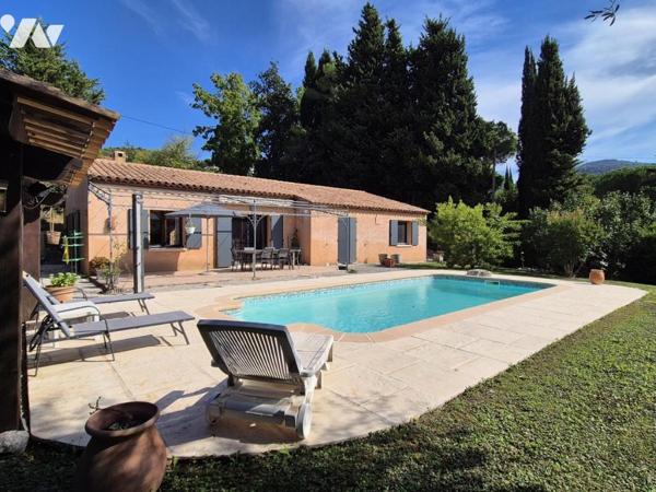 Tourrette-Levens – Villa de plain-pied avec 4 chambres, piscine et grand terrain plat.