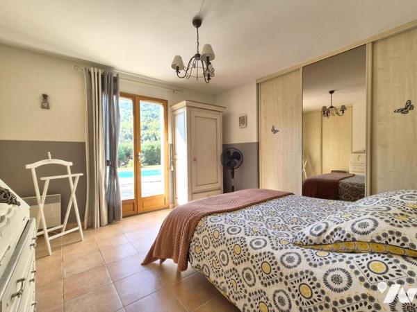 Tourrette-Levens – Villa de plain-pied avec 4 chambres, piscine et grand terrain plat.