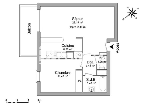 Location Appartement 2 pièces 47.7 m² - 1 RUE DES LANNES Mourenx 64150