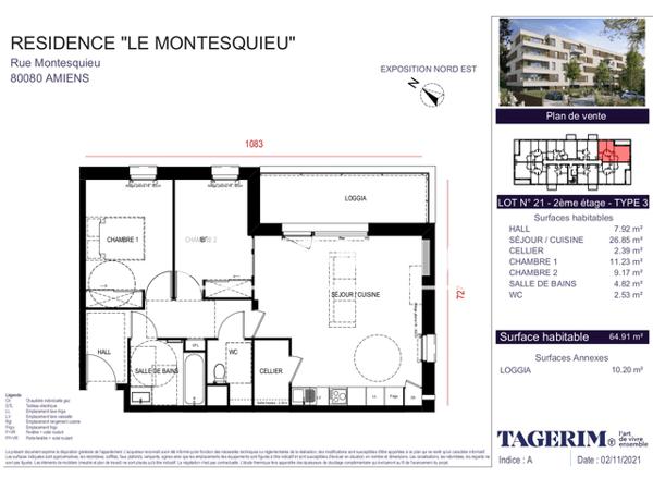 Location Appartement 3 pièces 64.91 m² - 26 RUE MONTESQUIEU Amiens 80000