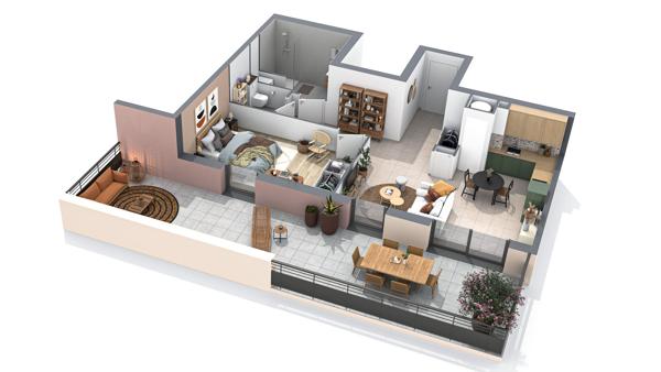 Appartement Neuf , Sisteron  04200 2 pièce(s) 45.30 m2 +  terrasse de 27m²  , Lot 201