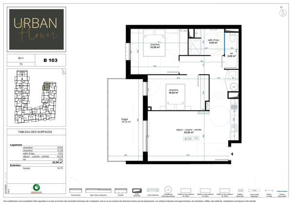 Appartement T3 à vendre  3 pièces - 62,96 m2 NARBONNE - 11
