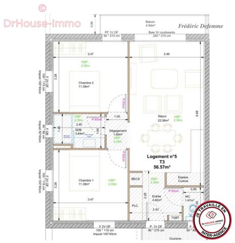 Appartement à vendre 3 pièces de 56 m²