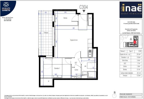 Saint-Herblain (44800) BRS - T3 avec terrasse