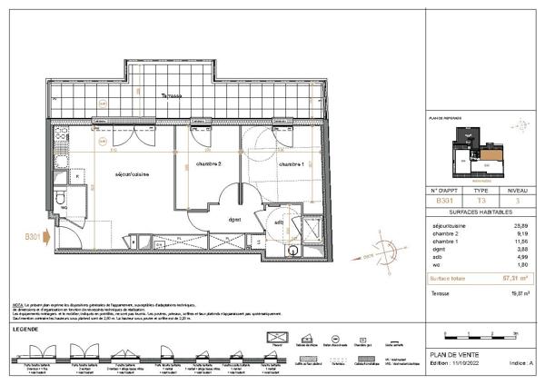 Appartement La Chapelle Sur Erdre 2 pièce(s) 38.26 m2 TERRASSE