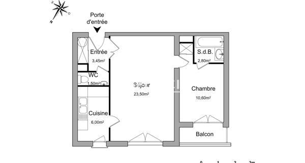 Location Appartement 2 pièces 47.85 m² - Lille 59000