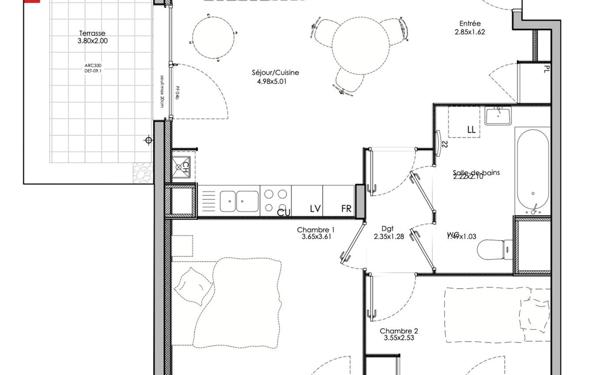 Appartement à vendre    3 pièces • 59,40 m2 Neuville-sur-Saône