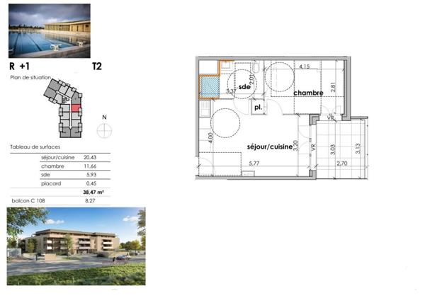 À 10 min des plages, T2 de plus de plus de 38 m² avec balcon exposé Ouest et parking privatif