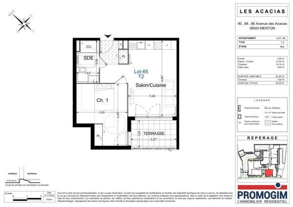 Location Appartement 3 pièces 43.28 m² - Menton 06500