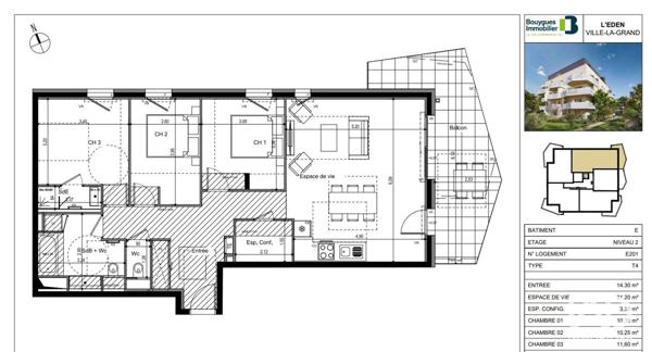 Appartement à vendre 4 pièces 91 m² Ville-la-Grand