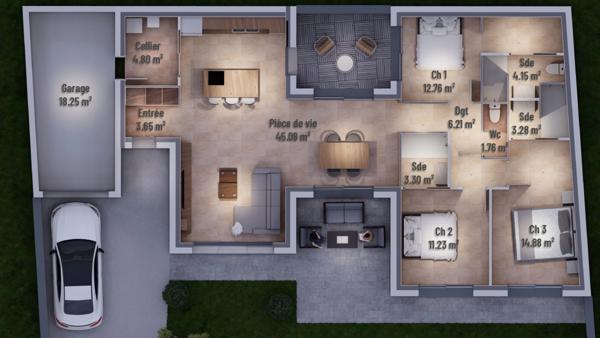 MAISON CONTEMPORAINE DE PLAIN-PIED - 114 m² - GRAND CHAMP CENTRE