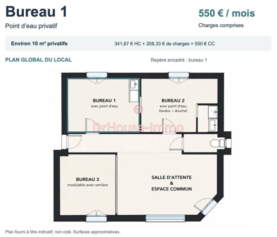 Bureau à louer 1 pièce de 10 m²