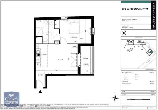 Appartement à louer 2 pièces 46m²