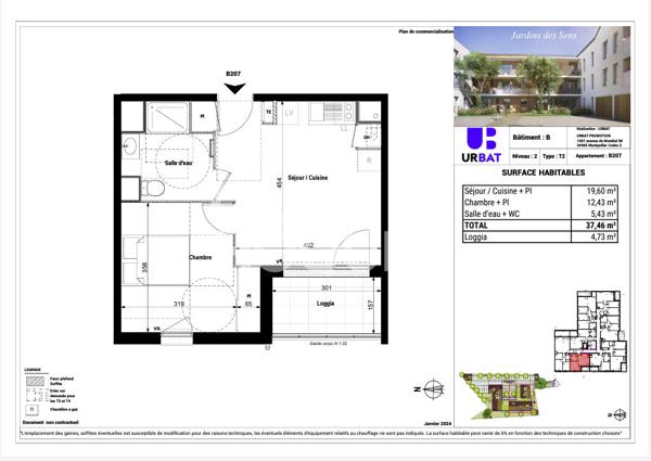 Appartement T2 de 35 m² en dernier étage
