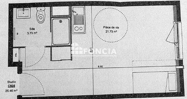 Location Studio 25.46 m² - Dijon 21000