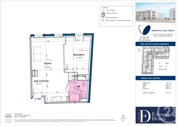 Appartement F2 à vendre  2 pièces - 47,05 m2 ST PIERRE D OLERON - 17