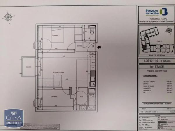 Appartement à louer 3 pièces 57.58m² Corbeil-Essonnes (91100)