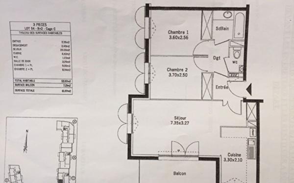 Appartement à louer    3 pièces • 53,92 m2 Torcy
