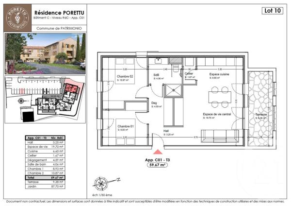 Appartement T3 à vendre  3 pièces - 59,67 m2 PATRIMONIO - 202