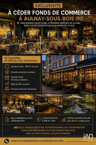 Restaurant à vendre 154 m² Aulnay-sous-Bois