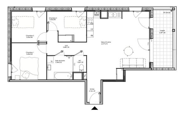 Appartement à vendre    4 pièces • 77,80 m2 Neuville-sur-Saône
