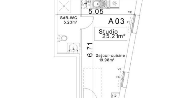 Location Studio 25.21 m² - Amiens 80000