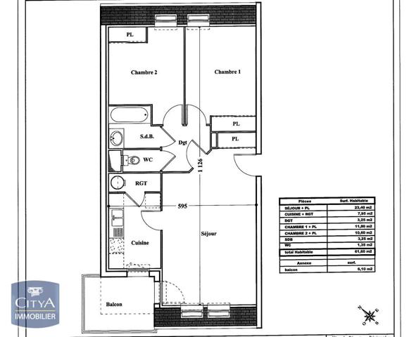 Appartement à louer 3 pièces 61.6m² Hénin-Beaumont (62110)