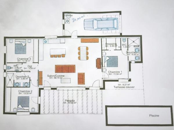 Terrain constructible de 839,00 m² MAGALAS (34) avec villa plain pied 4 faces