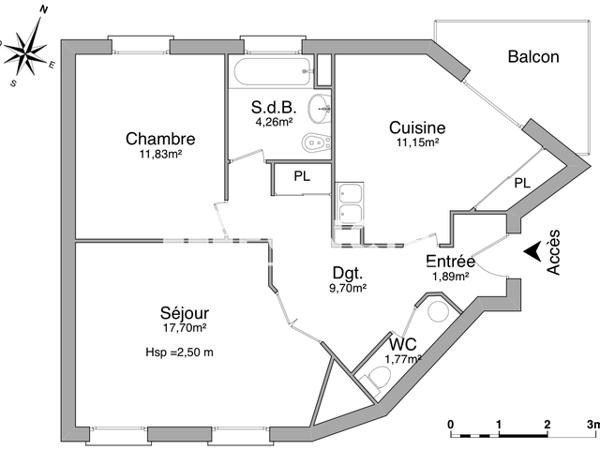 Location Appartement 2 pièces 58.3 m² - 49 RUE BAUDRIERE Angers 49100
