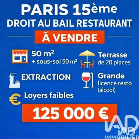 Droit au bail à vendre 50 m² Paris 15
