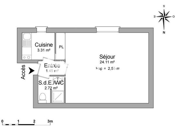 Location Studio 31.59 m² - 70 RUE BERNARD PALISSY Tours 37000