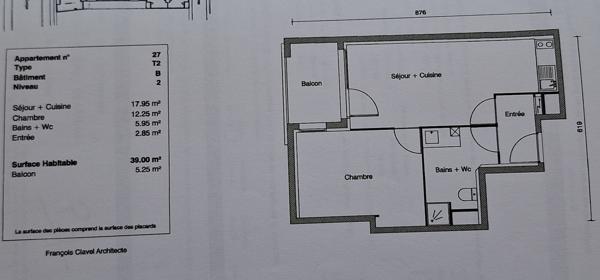 T2 au calme avec terrasse en dernier étage + parking sous-sol