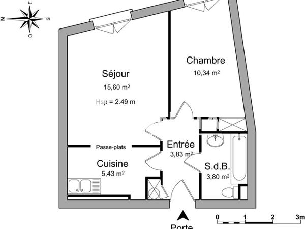 Location Appartement 2 pièces 39 m² - 180 - 182 COURS D'ORNANO Bordeaux 33000