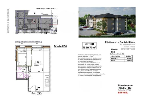 Appartement T1 à vendre à SEYSSEL (01) proche du Rhône. En train à 1 heure de Lyon et 45 mn de Genève.