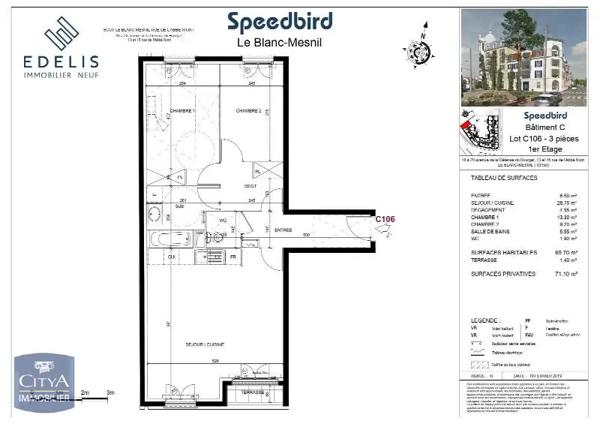 Appartement à louer 3 pièces 69.7m² Le Blanc-Mesnil (93150)