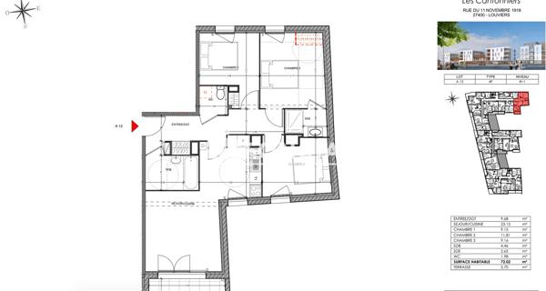 Location Appartement 4 pièces 72.02 m² - Louviers 27400