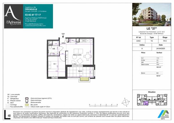 Beau T2 Neuf de 42,30 m² avec balcon (9 m²) & stationnement inclus