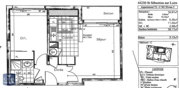 Appartement à louer 2 pièces 38.17m² Saint-Sébastien-sur-Loire (44230)