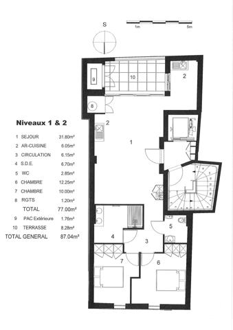 Appartement T3 à vendre  4 pièces - 76,05 m 2   PORNIC  - 44