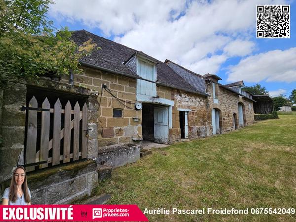 EXCLUSIVITE : Maison en pierre + Grange à 5 min de Brive sur TERRAIN de 8000m² avec PUITS et RUISSEAU