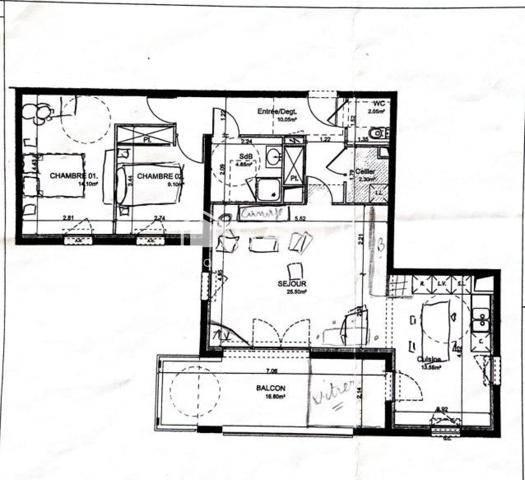 Appartement T3 avec terrasse, garage double