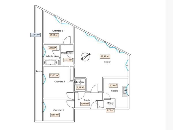 Appartement 4 pièces - 90 m² Exclusivité efficity